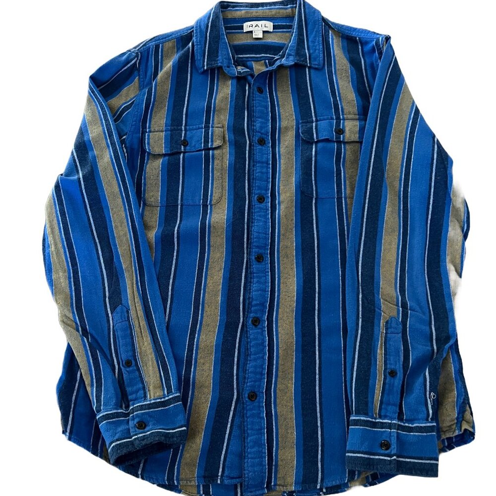 The Rail Men's Large Flannel Long Sleeve Button Up Blue & Yellow Striped Shirt